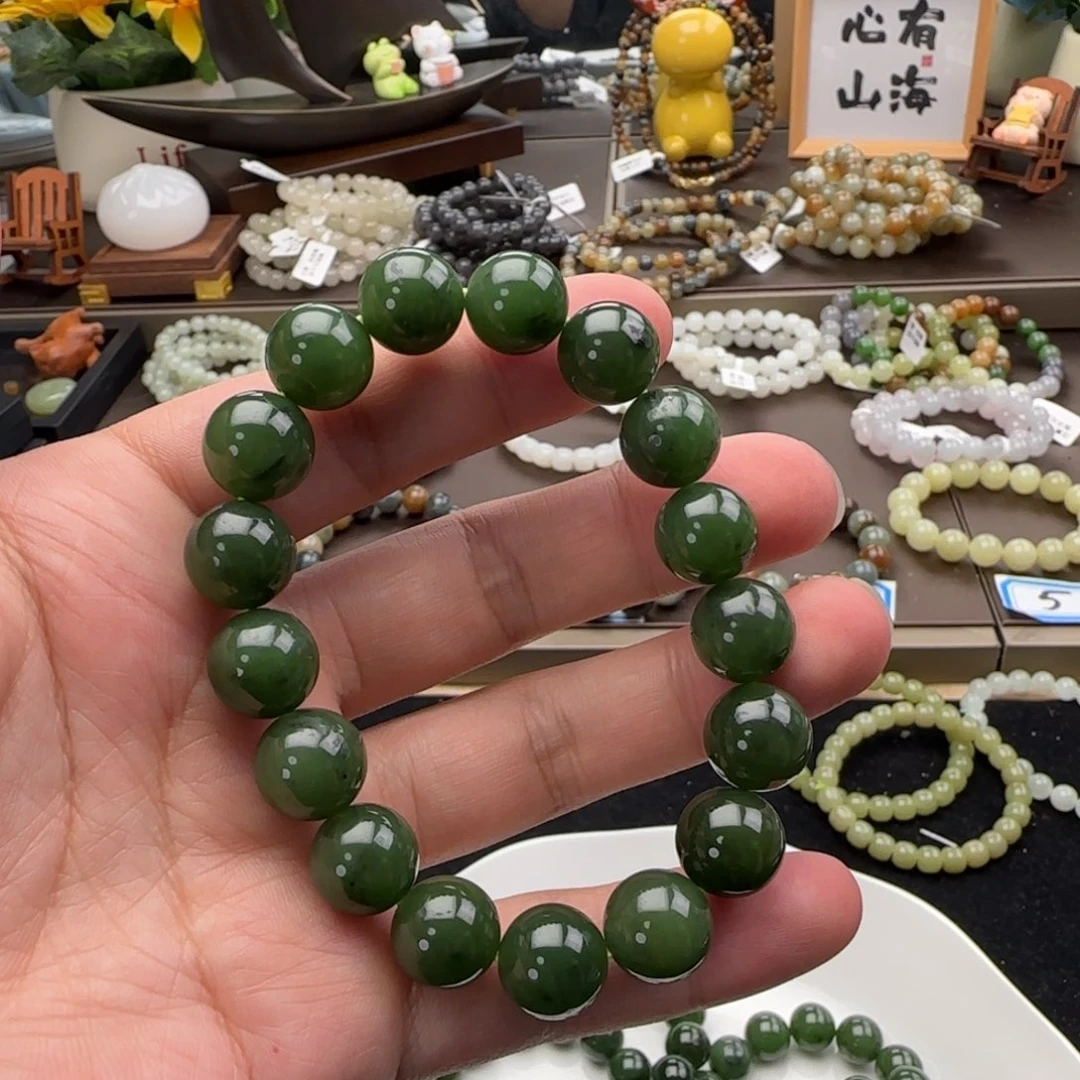 和田玉未镶嵌手链卡12俄碧，56