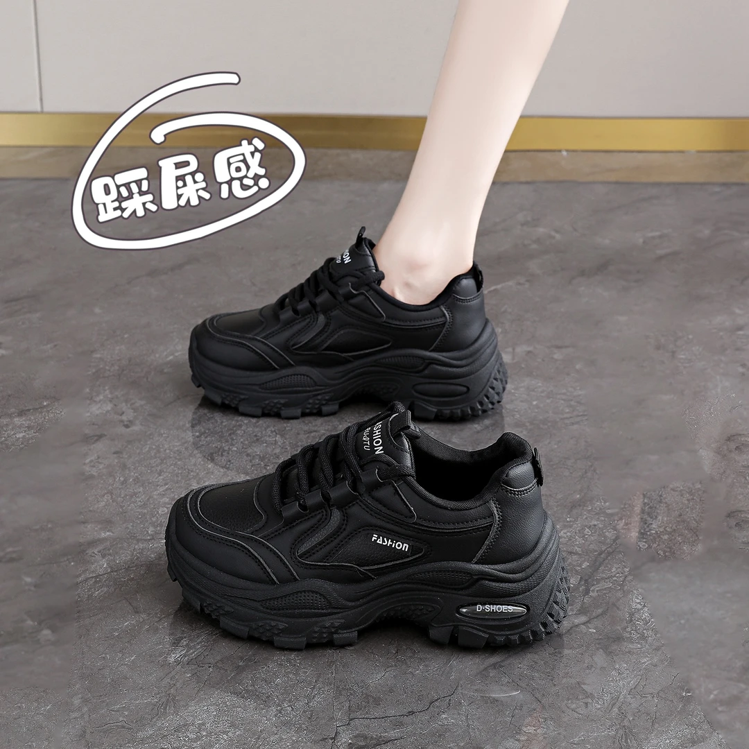 厨房防滑鞋女2025秋季厨师专用老爹鞋全黑色运动鞋轻便软底工作鞋