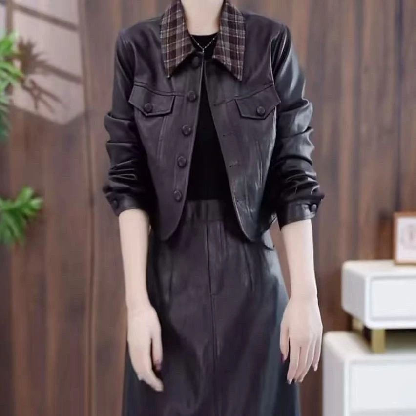 高级蛋白皮衣裙子套装礼服裙2025秋季新款外套中长款连衣裙两件套