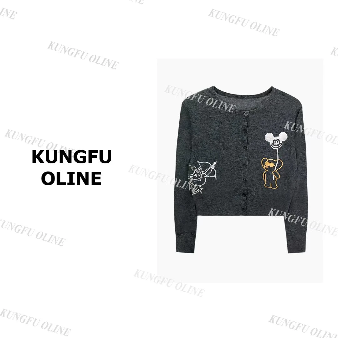 【米奇衣开衫】KS5-48早秋印花设计感长袖棉t恤女短款开衫上衣