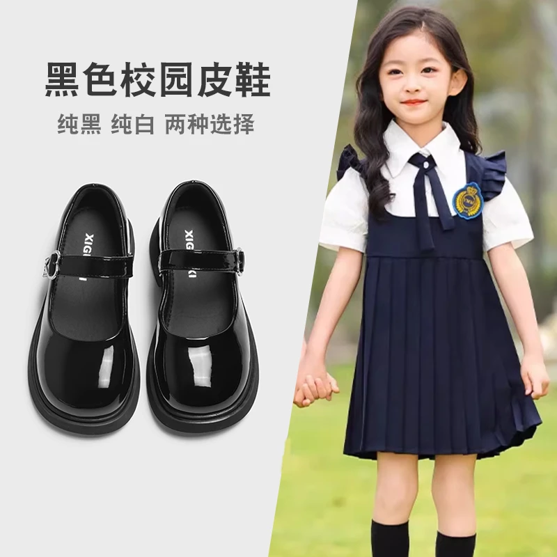 杰8819女童小皮鞋2025秋潮款100%真牛皮软底童鞋玛丽珍黑色演出鞋