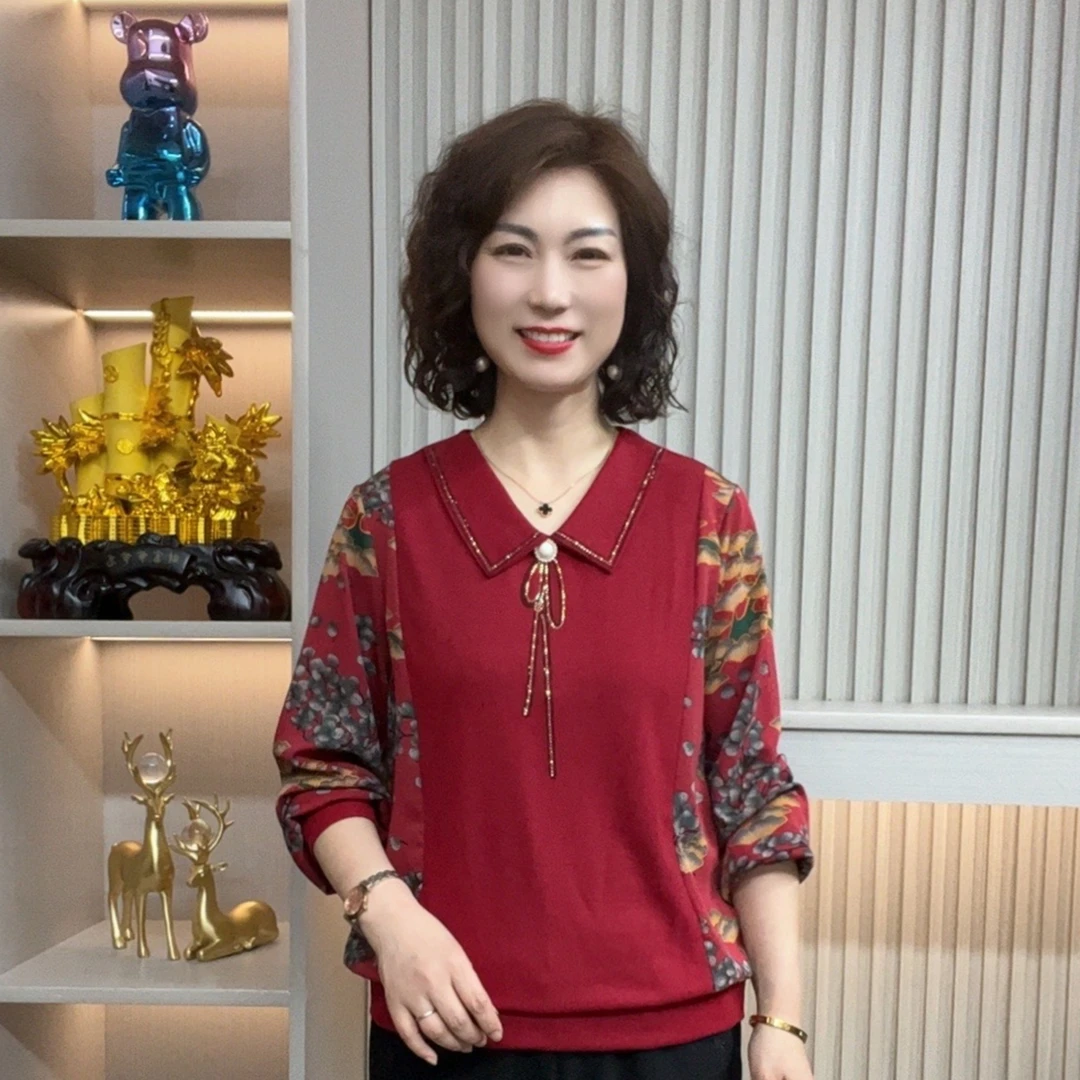 妈妈装流行时尚潮牌女装宽松春装女士独特漂亮小衫休闲百搭中老年