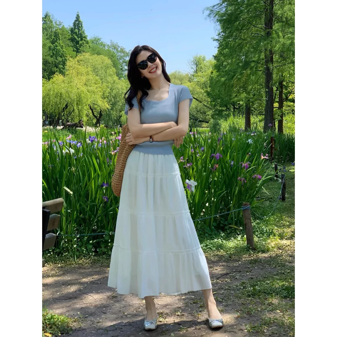 2025新款显瘦气质白色半身裙女夏垂感裙子小个子半身长裙两件套女