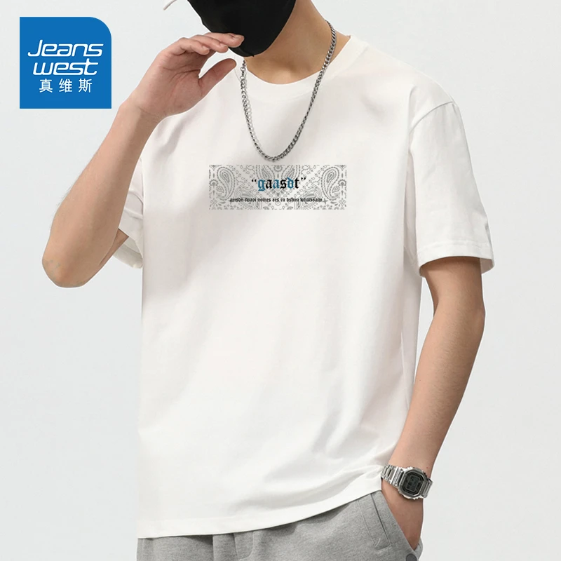 Jeanswest/真维斯百搭短袖T恤男士夏季宽松圆领休闲印花圆领半袖