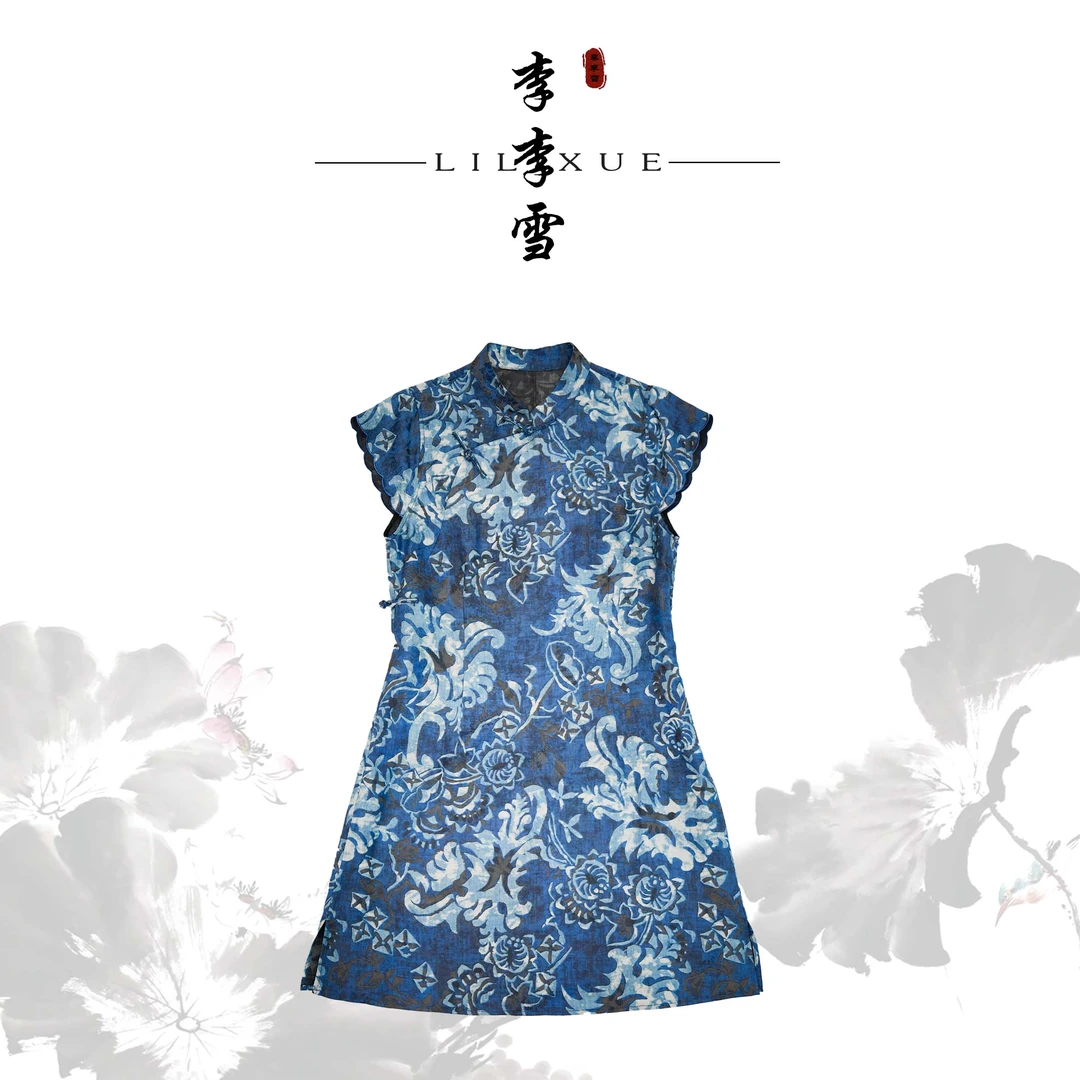 LILIXUE『青花瓷』夏季新中式香云纱无袖连衣裙