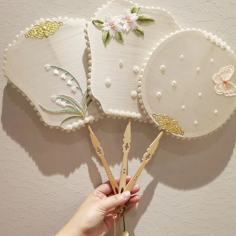 蚕丝扇子diy材料包蚕茧骨架手工团扇配件苏绣扇框扇骨自制