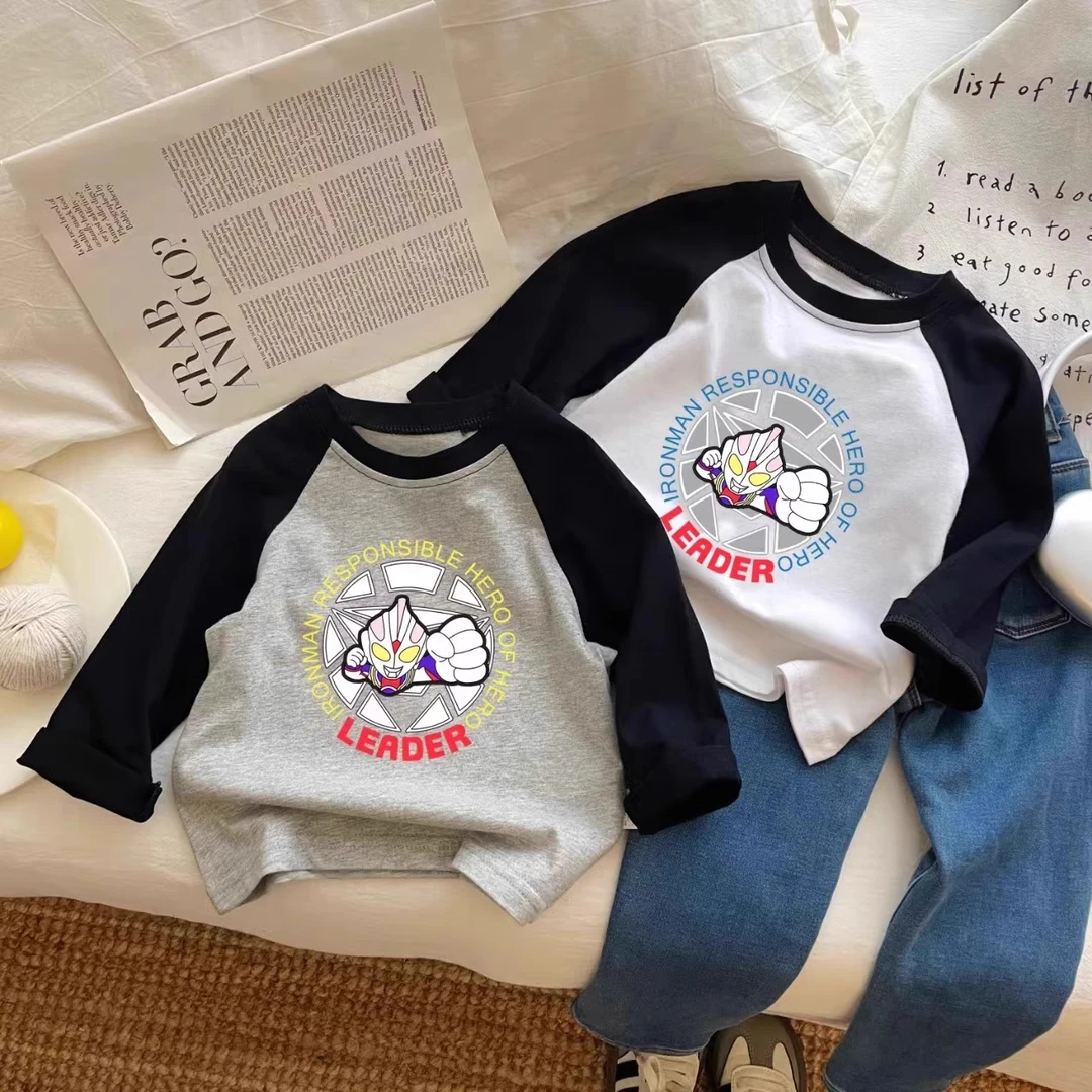 儿童长袖t恤男童打底衫2025新款小男孩春秋卡通奥特曼纯棉上衣