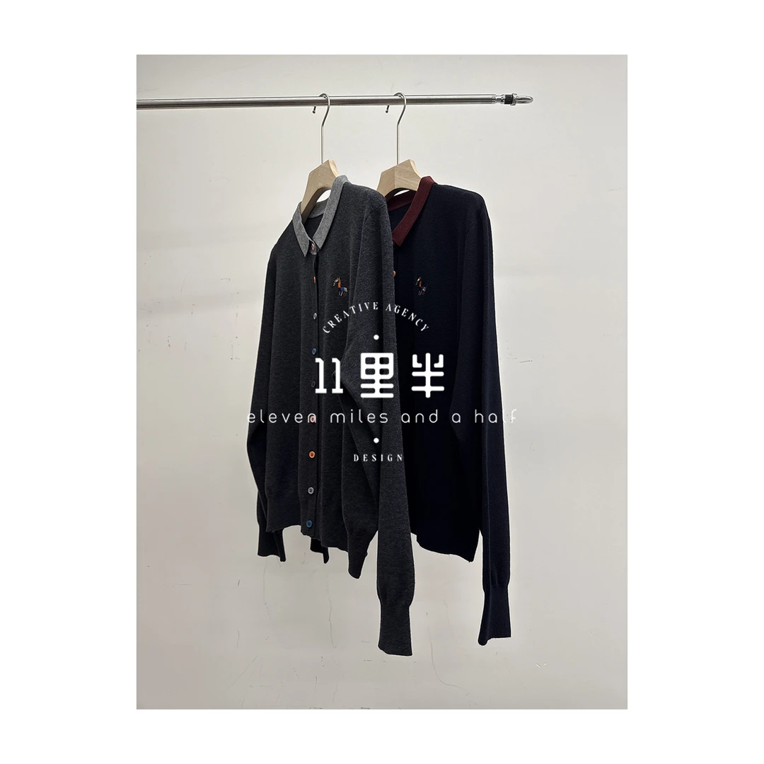 11里半&如懿【木马人】POLO领刺绣时尚简约休闲百搭绵羊毛针织衫