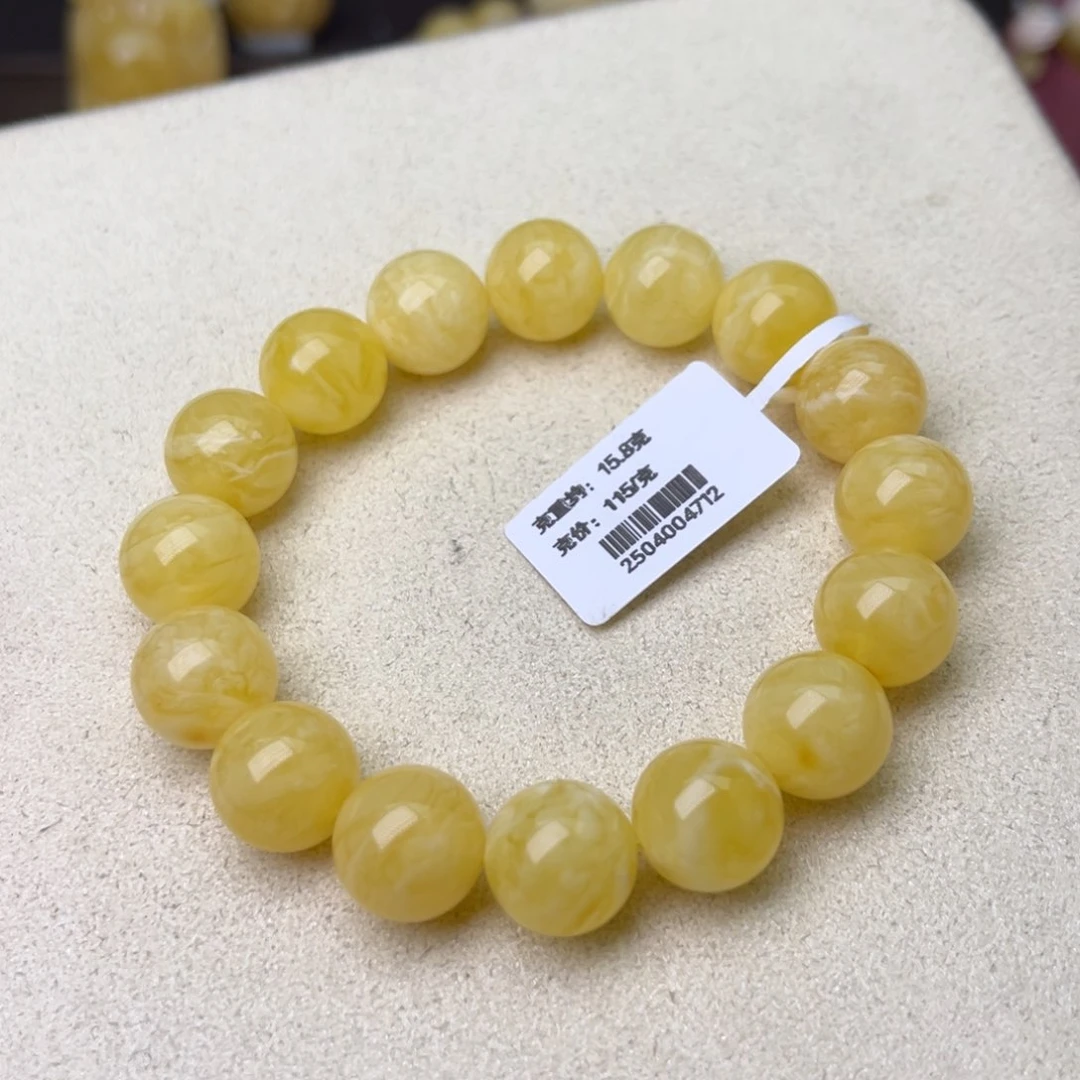 手链蜜蜡未镶嵌12圆珠黄白花虎皮纹