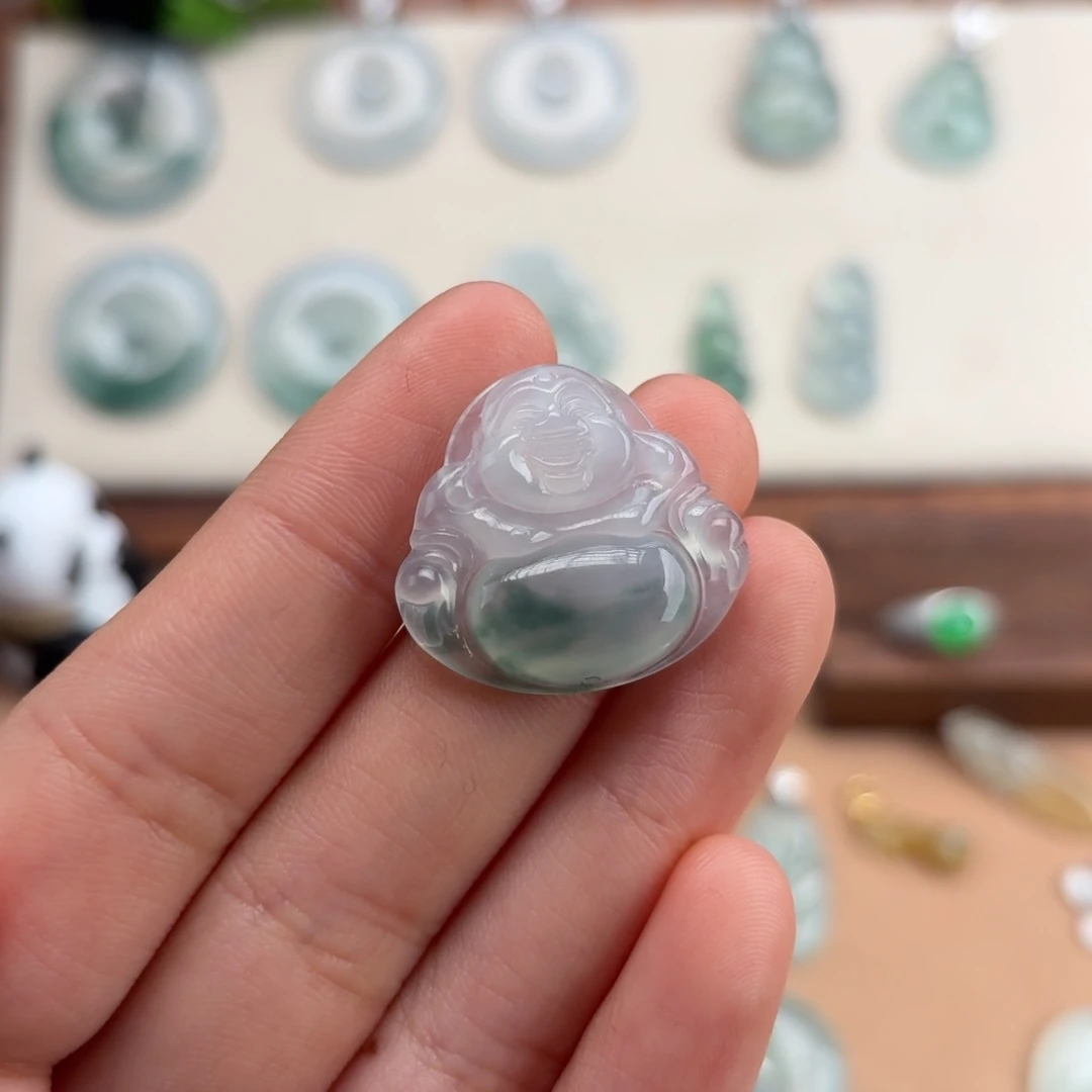 翡翠未镶嵌颈饰冰飘花佛公