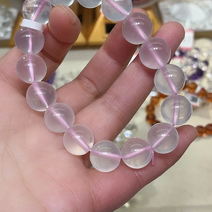 玉粉水卡12mm手串