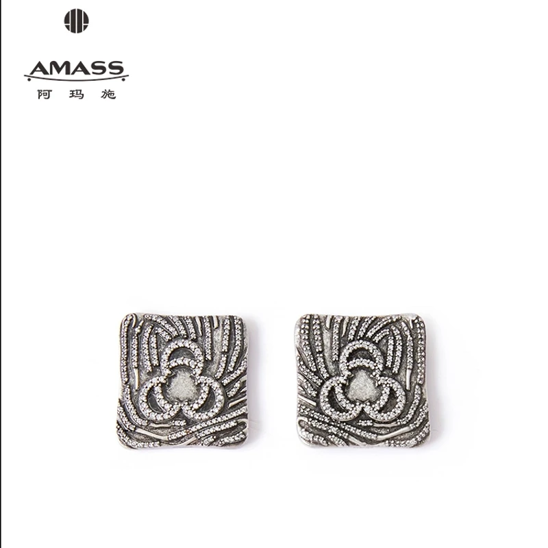 AMASS/阿玛施 铜合金锆石耳饰 设计款生生不息方形耳钉耳饰590066