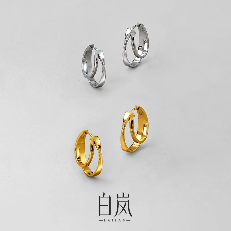 925银耳饰 【双11新品】丝路双圈耳扣法式个性轻奢简约百搭女ED4797