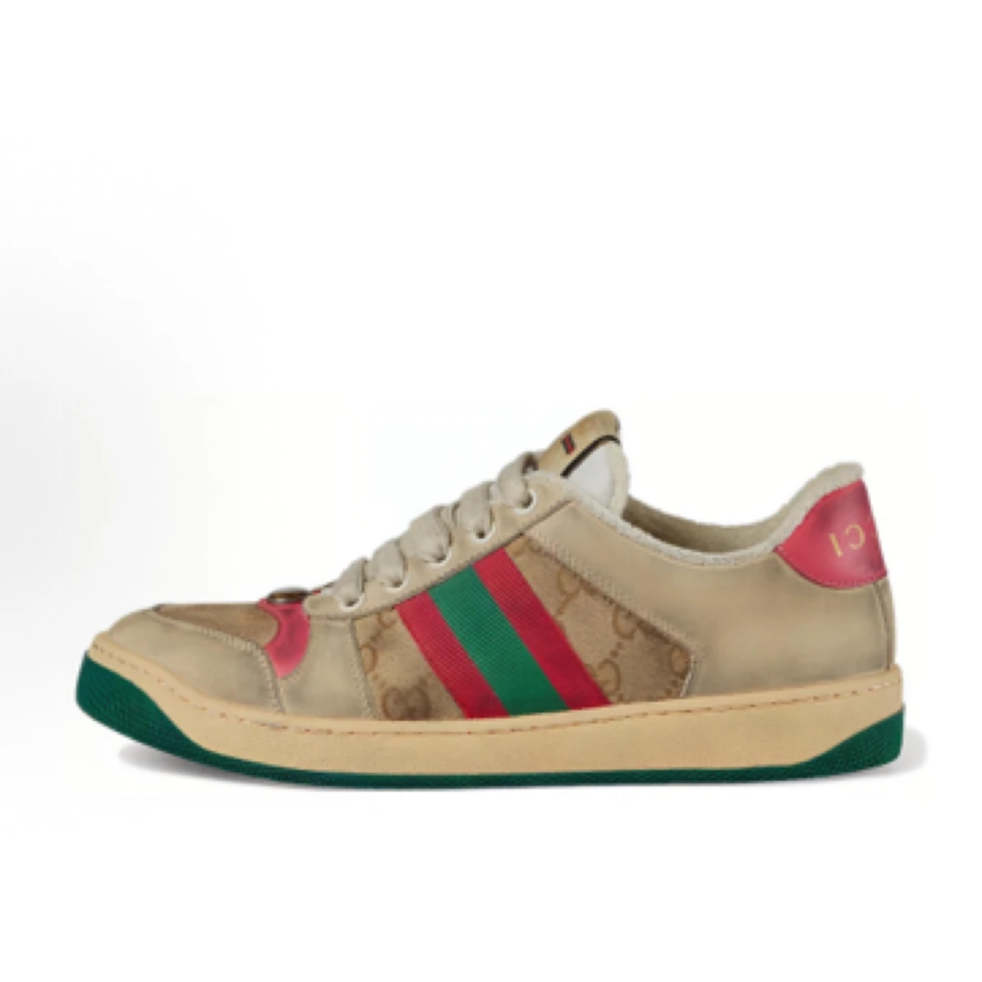 全新未使用 GUCCI/古驰 古驰粉色做旧时尚板鞋女款复古风格小脏鞋