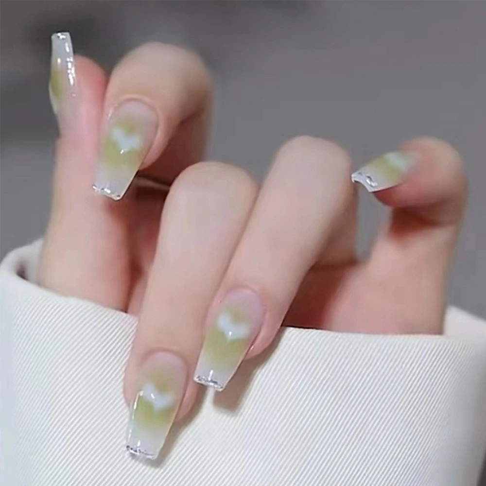 清新穿戴甲长款 冰透爱心美甲甲片指甲贴片 穿戴美甲