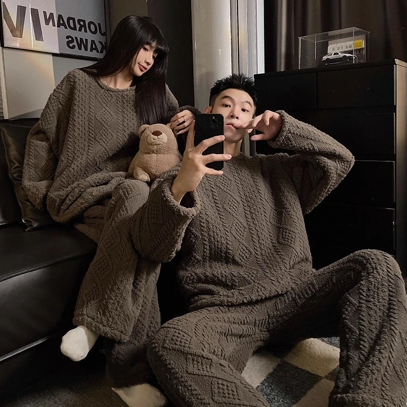 2025新款秋冬季珊瑚绒情侣睡衣女法兰绒加厚保暖男士家居服套装冬
