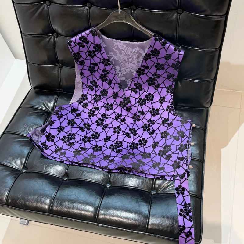 JINYU矜羽【紫梅】新中式国风氛围感紫色梅花漳缎上衣马甲