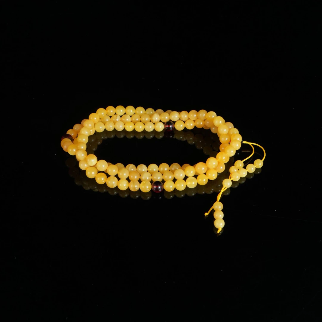 DY-M2539 俄料鸡油黄蜜蜡圆珠108佛珠 24.42g