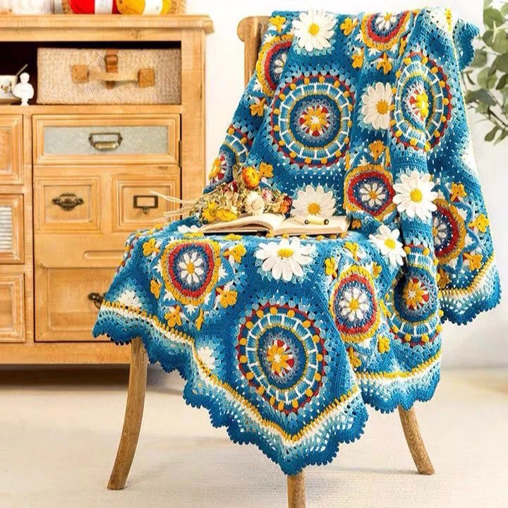 雪妃尔2号大4股精梳棉拉韦纳拼花毯手工diy钩针编织毯子材料包