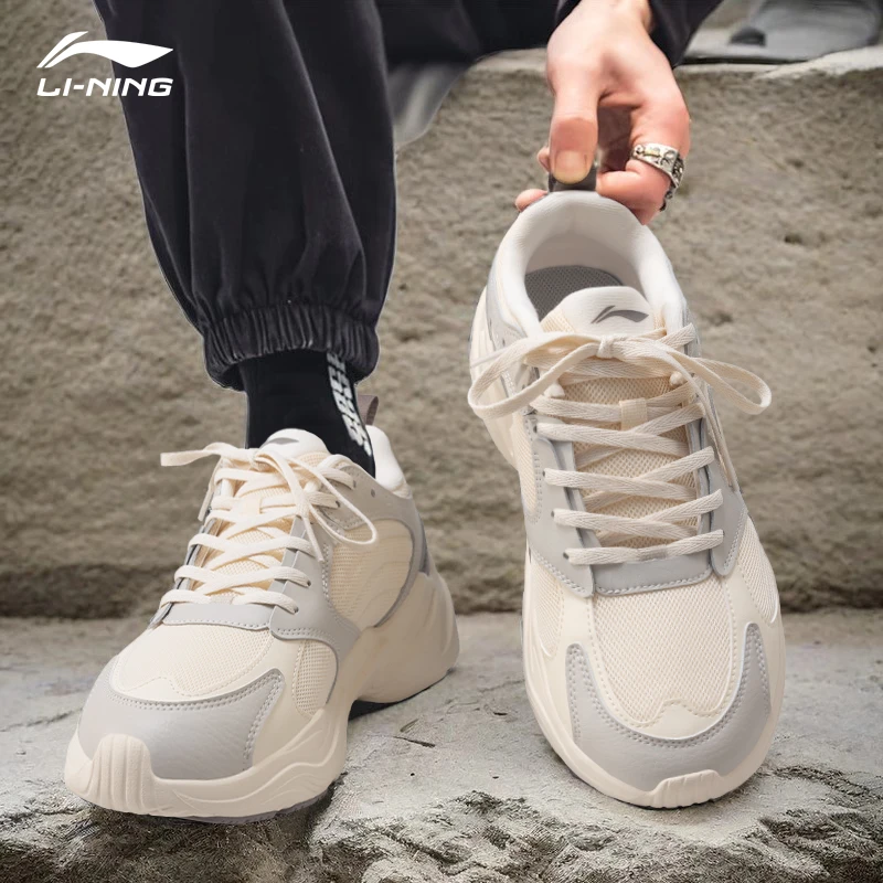 李宁脉冲男款老爹鞋2025夏季增高透气老爹鞋复古潮流学生休闲鞋
