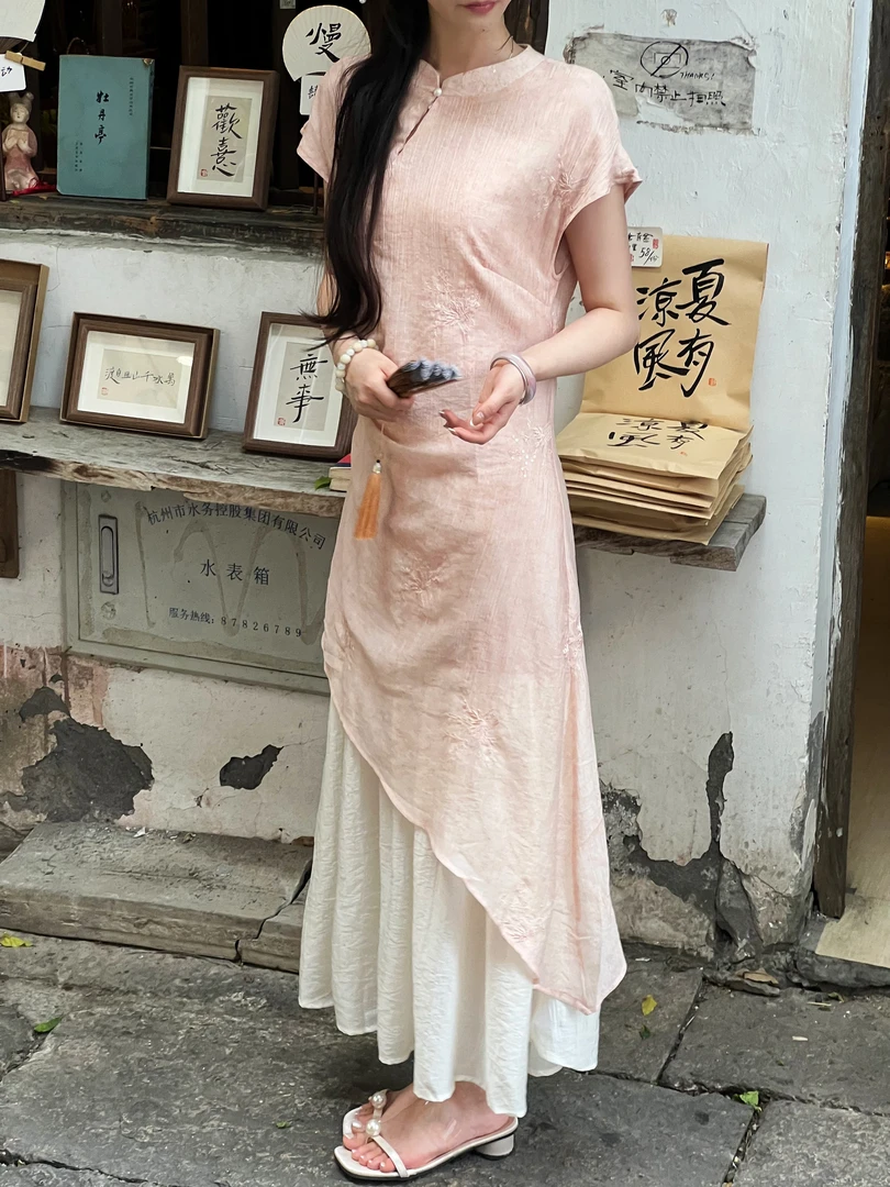 【朵朵推荐】新中式国风刺绣改良旗袍连衣裙女夏气质长裙L1377