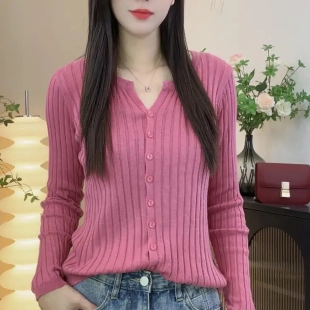 Z针织开衫女外穿百搭显瘦秋冬季新款纯色v领打底衫修身毛衣打底衫