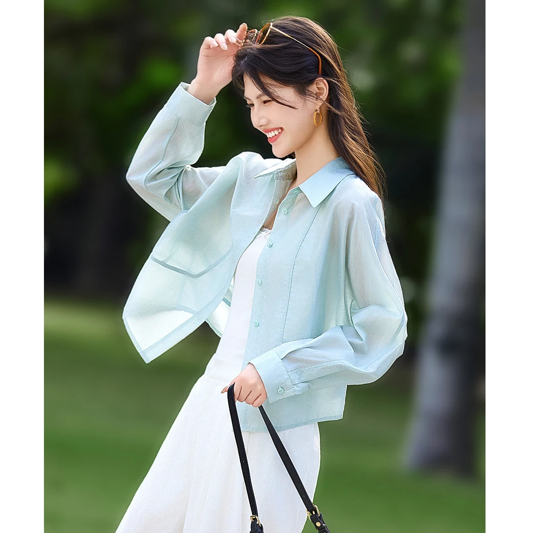 尚静莱赛尔轻薄微透遮阳连帽短外套2025夏季新款时尚休闲百搭宽松