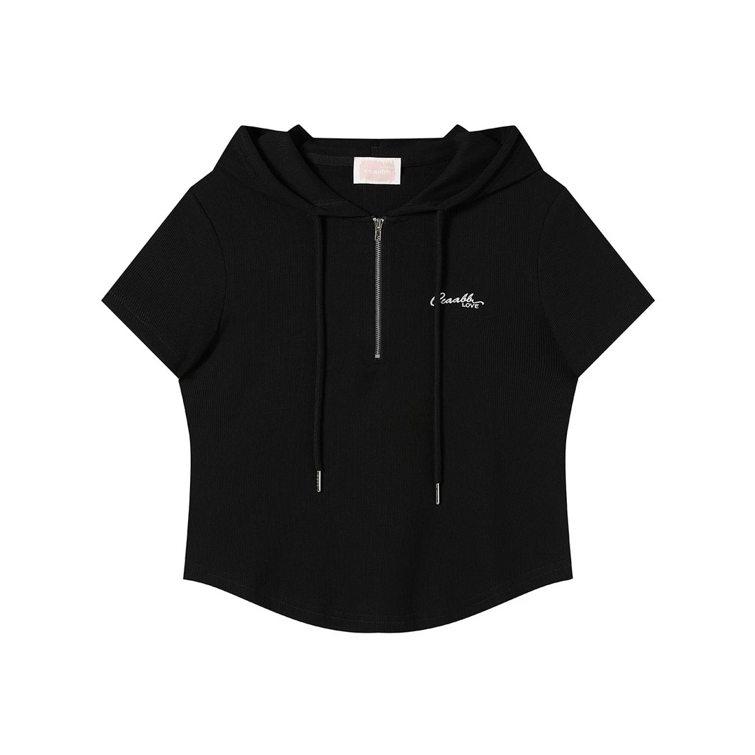 i.tccaabb 甜美时尚带帽抽绳短袖亲肤女款上衣CABTPJ13FX880