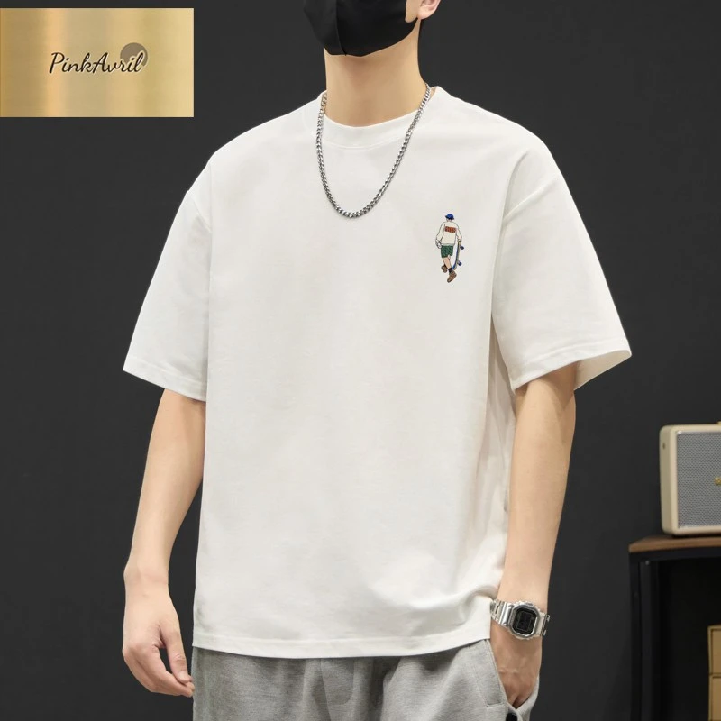 PinkAvril短袖男款夏季2025新款美式潮牌半袖上衣服宽松冰丝薄款