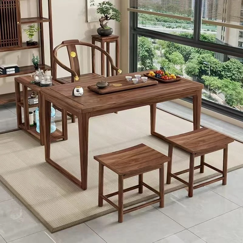 新疆包邮北美胡桃木茶桌椅组合小户型阳台茶台茶几禅意功夫泡茶桌