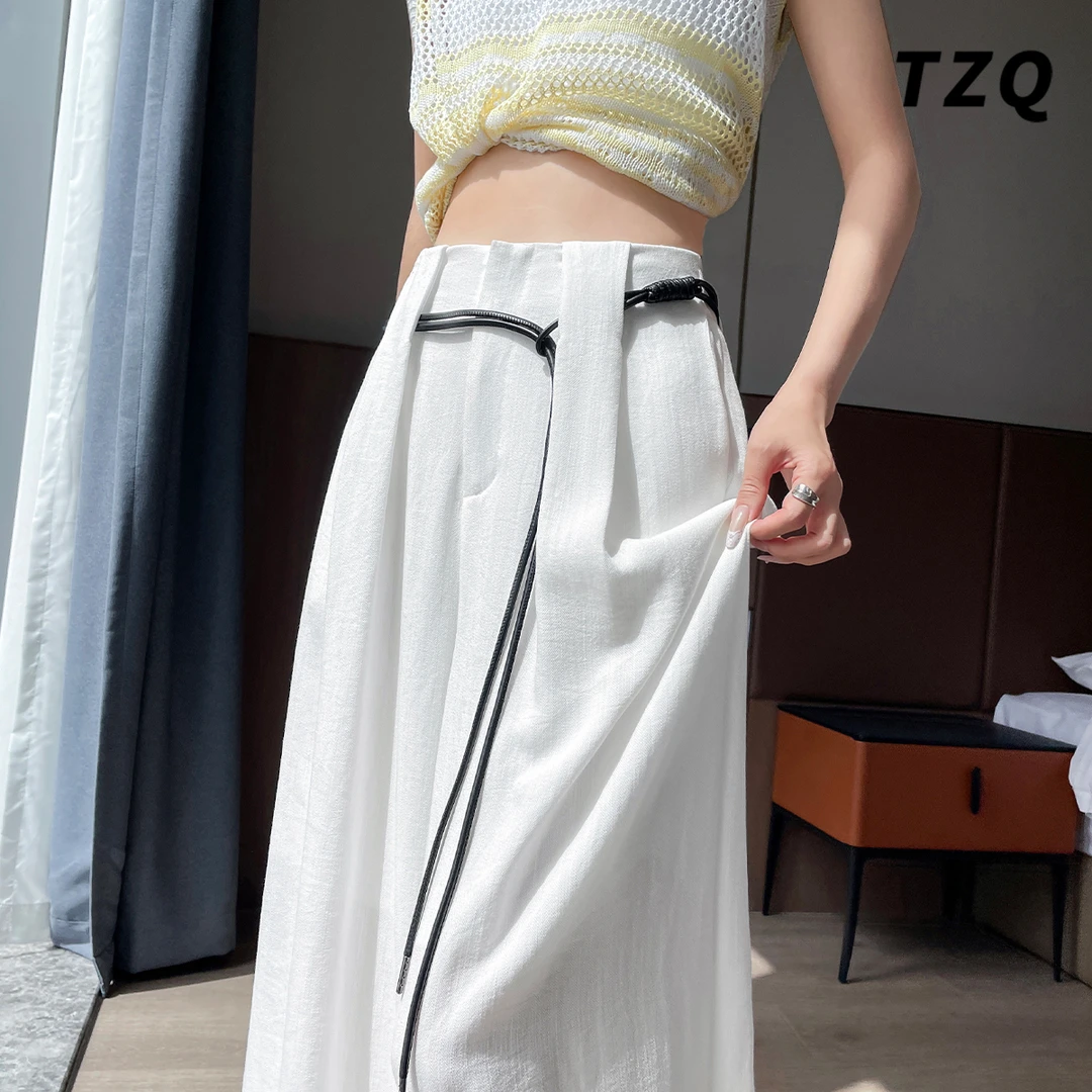 小个子纯白女阔腿裤秋季厚款老钱风宽松垂感拖地休闲裤TZQ2560720