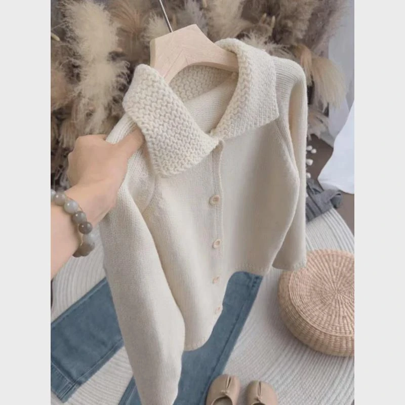 舒芙蕾轻法风翻领开衫外套女秋冬慵懒高级感马海毛上衣软糯针织衫