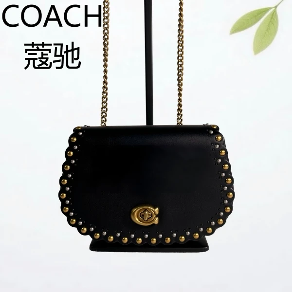 95新 COACH/蔻驰 黑金斜挎包G25804441底长18X12