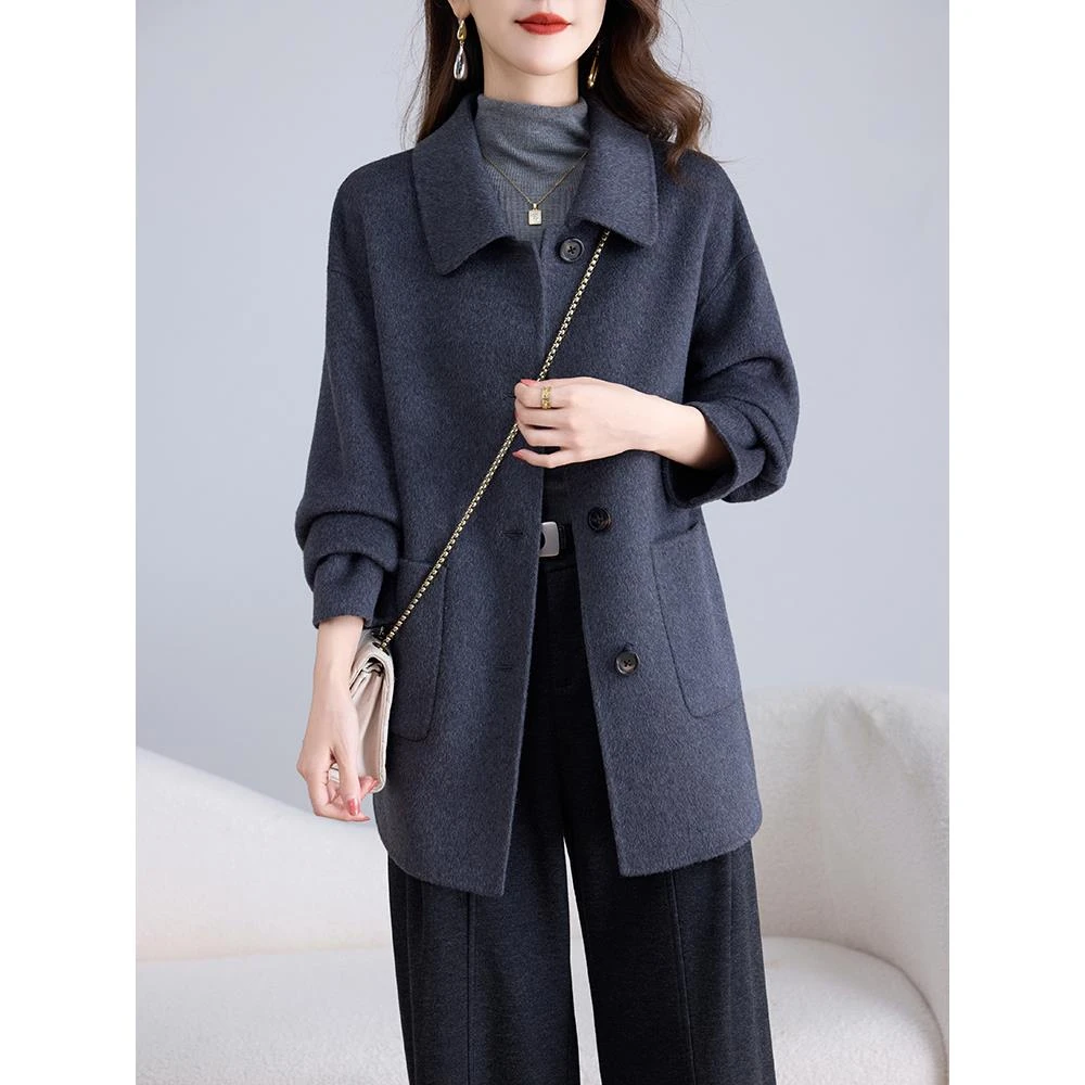 紫雨琪秋冬高级感双面大衣女短款羊毛减龄显瘦小个子毛呢外套