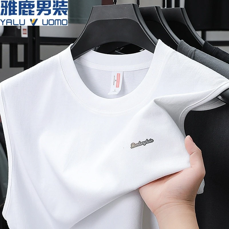 雅鹿正品100%纯棉背心男士夏季圆领无袖t恤健身坎肩马甲运动上衣
