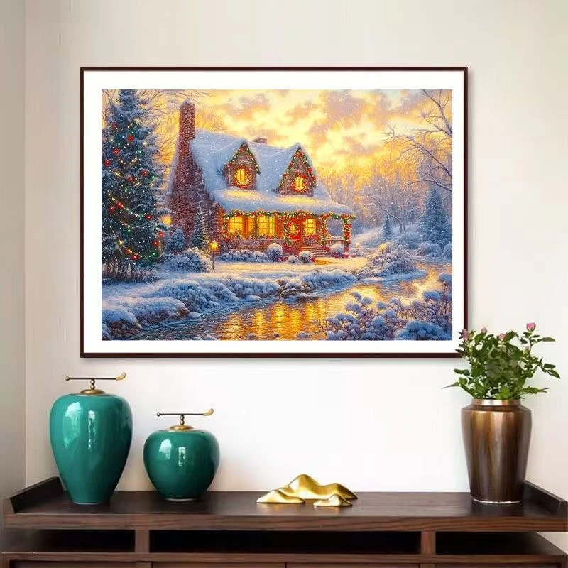 圣诞雪景十字绣满绣28色冬天浪漫高级感手工自己绣2024新款风景