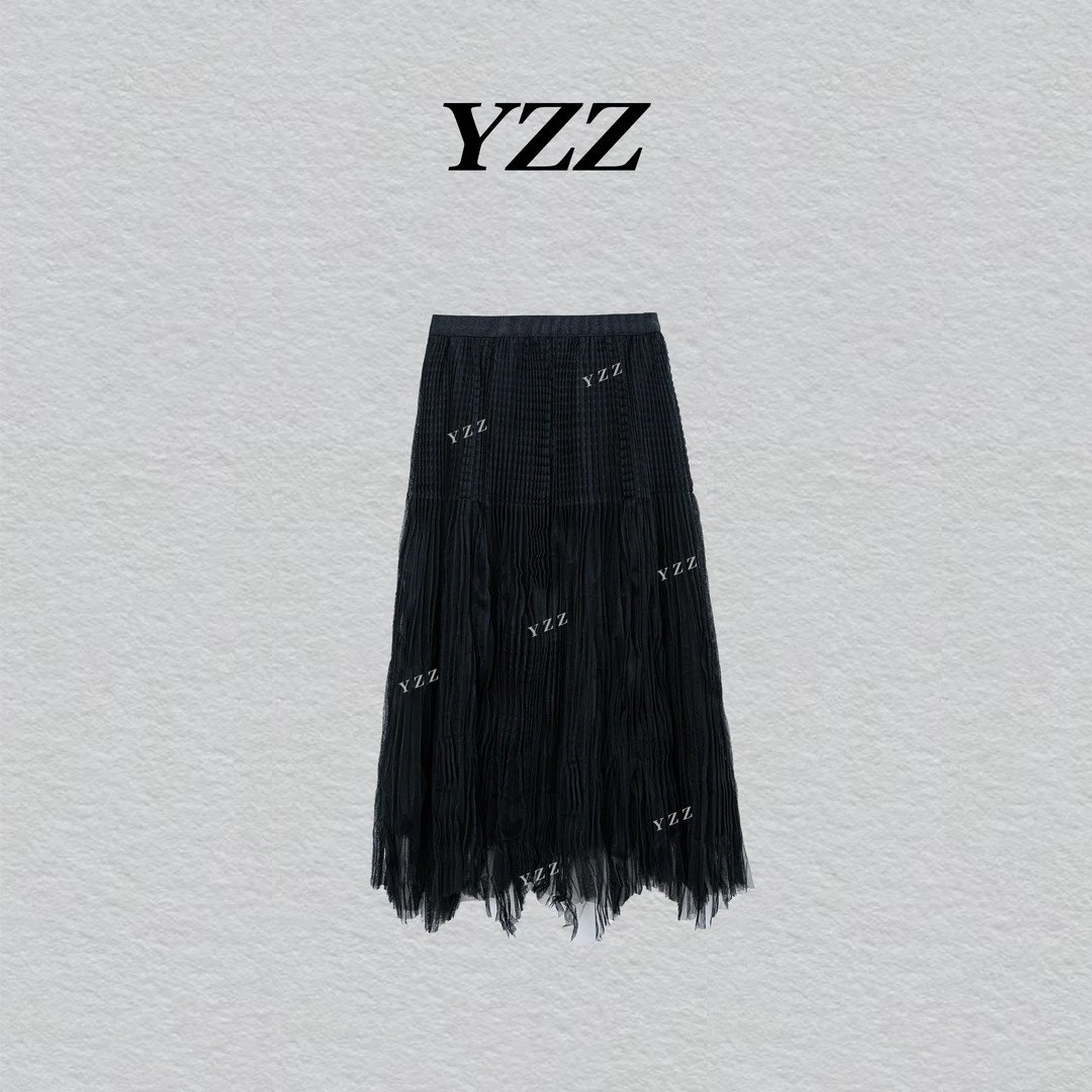 YZZ“梦幻” 褶皱不规则裙摆温柔风高腰显瘦A字长裙子 811005
