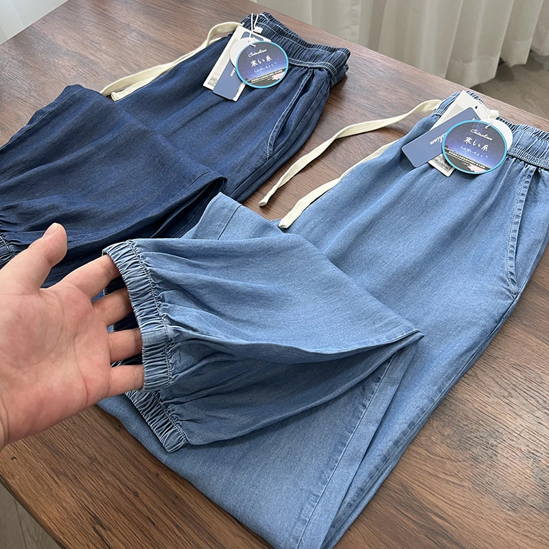 天丝男束脚裤男宽松裤夏100%天丝薄款牛仔裤裤子休闲裤冰感夏季