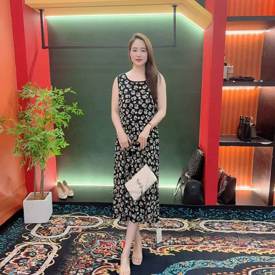 399多金大码气质减龄长款A字裙子春夏季女装设计感连衣裙女