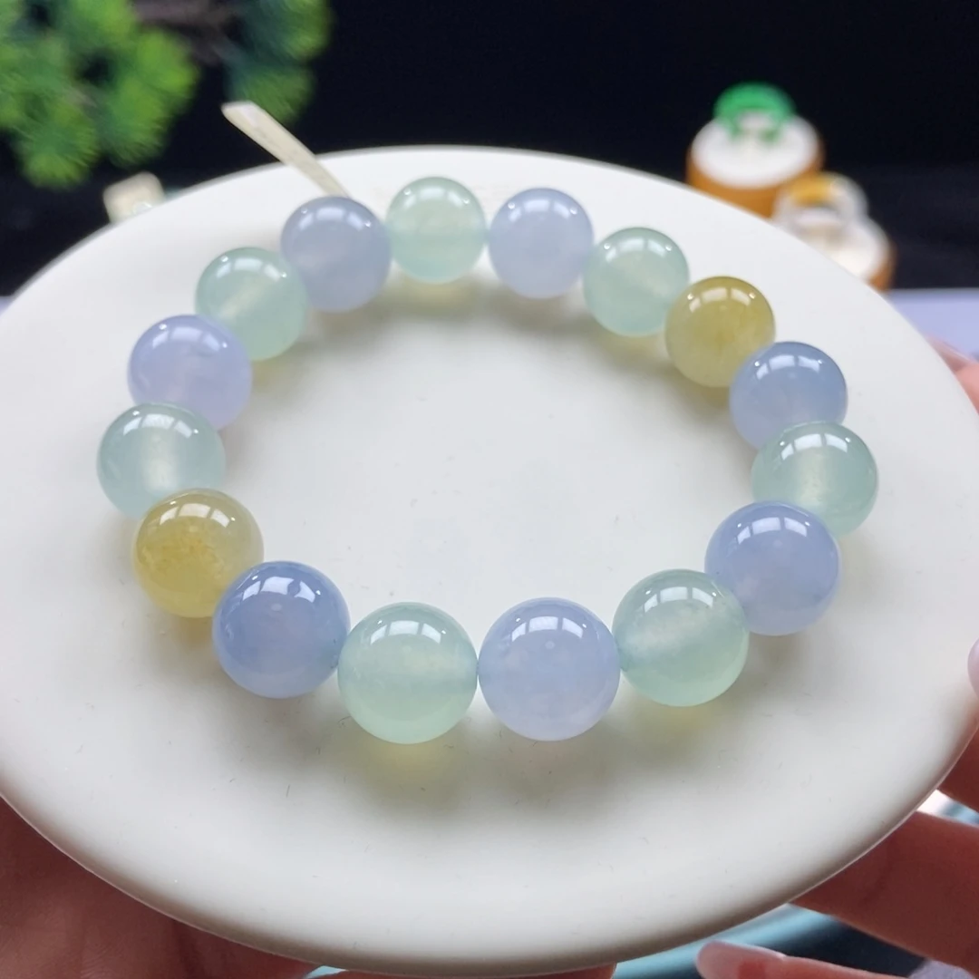 翡翠颈饰未镶嵌翡翠碧海蓝天手串卡12+