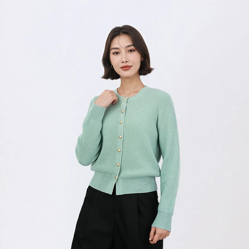 【敏洋纯】100%绵羊毛女士开衫休闲气质百搭款针织开衫TN5721