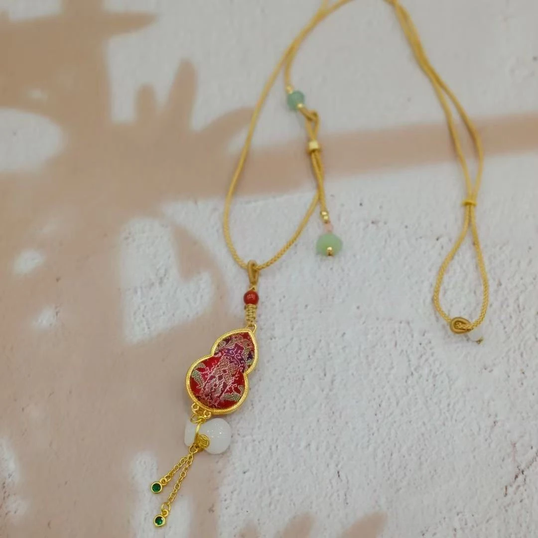 非遗手工真丝宋锦桑蚕丝葫芦项链新中式国风时尚项链挂件