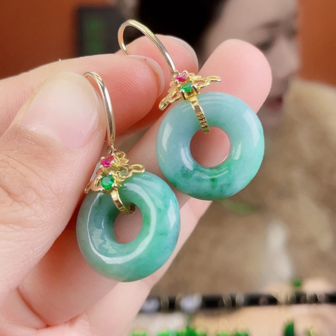 翡翠银S925镶嵌耳饰