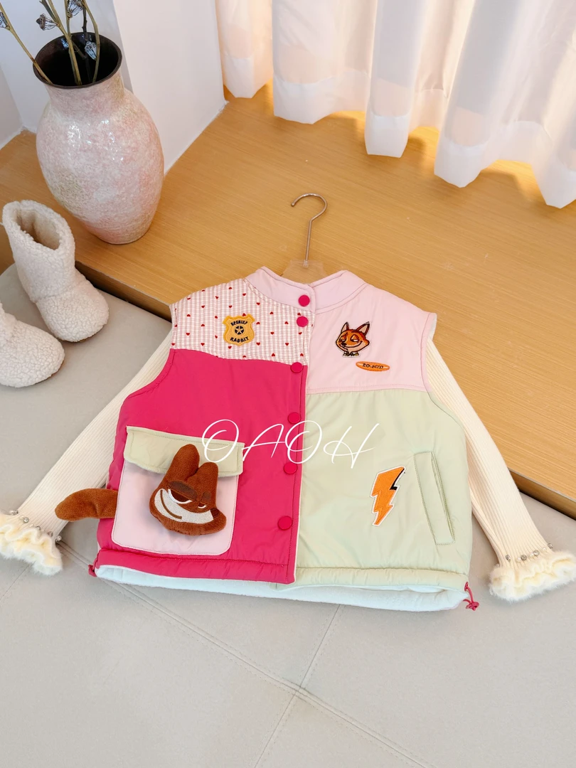 OAOH2025新款冬季中大童女童拼色夹棉款无袖气质百搭马甲W8061
