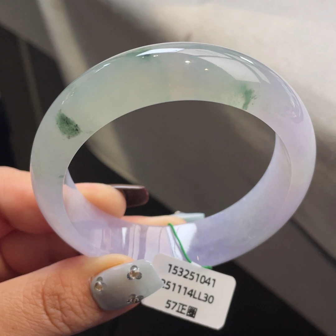 翡翠未镶嵌手镯特色冰紫飘花宽版手镯