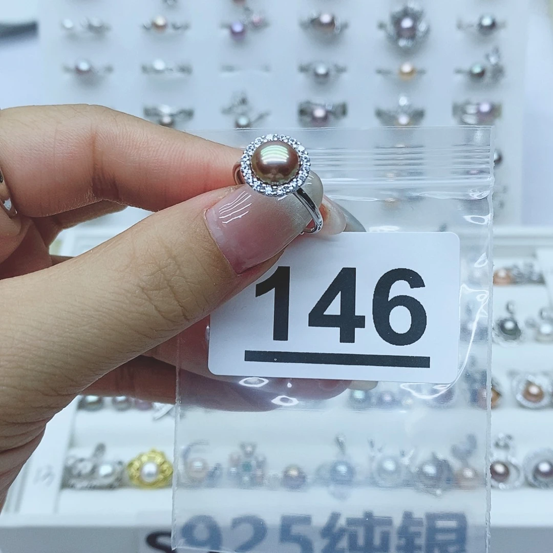 戒指银S925镶嵌淡水珍珠子*146