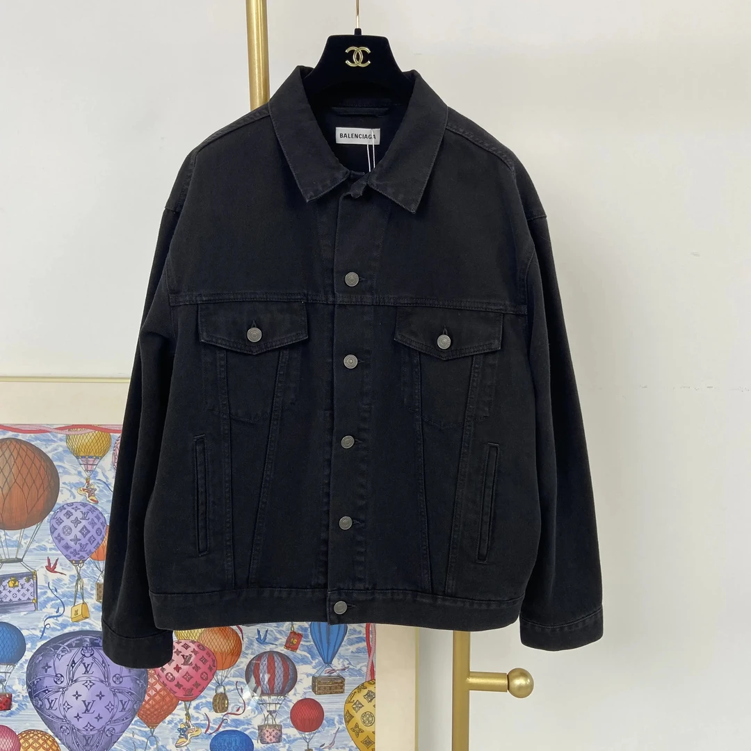 95新 Balenciaga/巴黎世家 黑色牛仔外套 34码