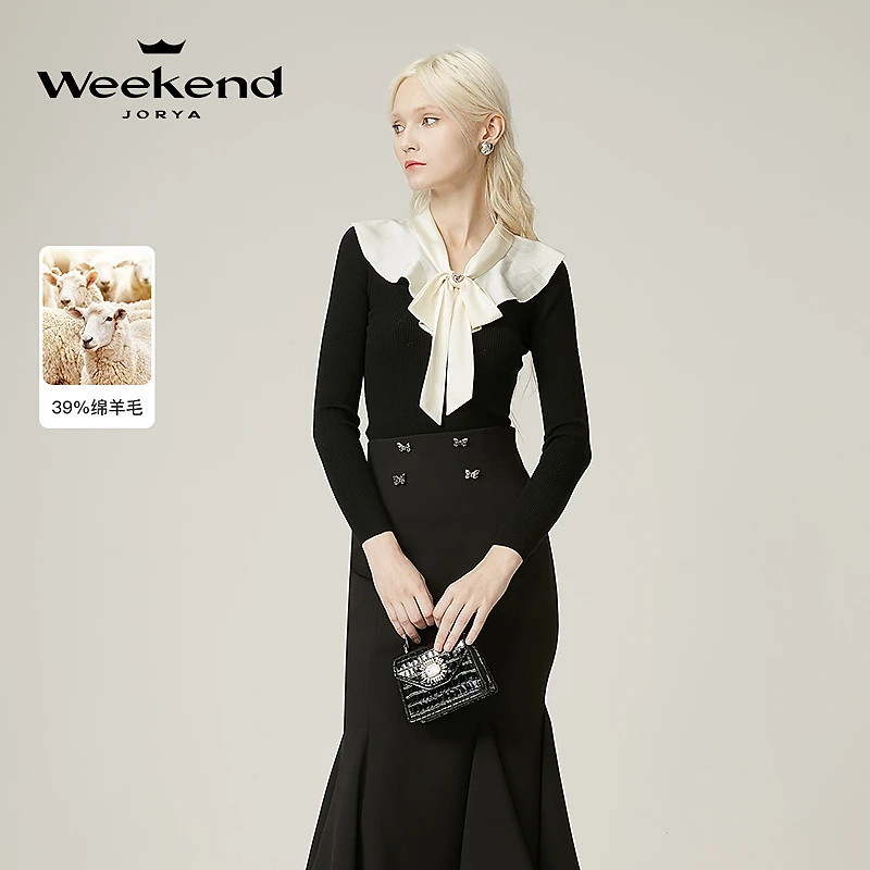 卓雅周末荷叶边爱心钻饰拼接针织气质女装高级感打底衫女EJWDDM65