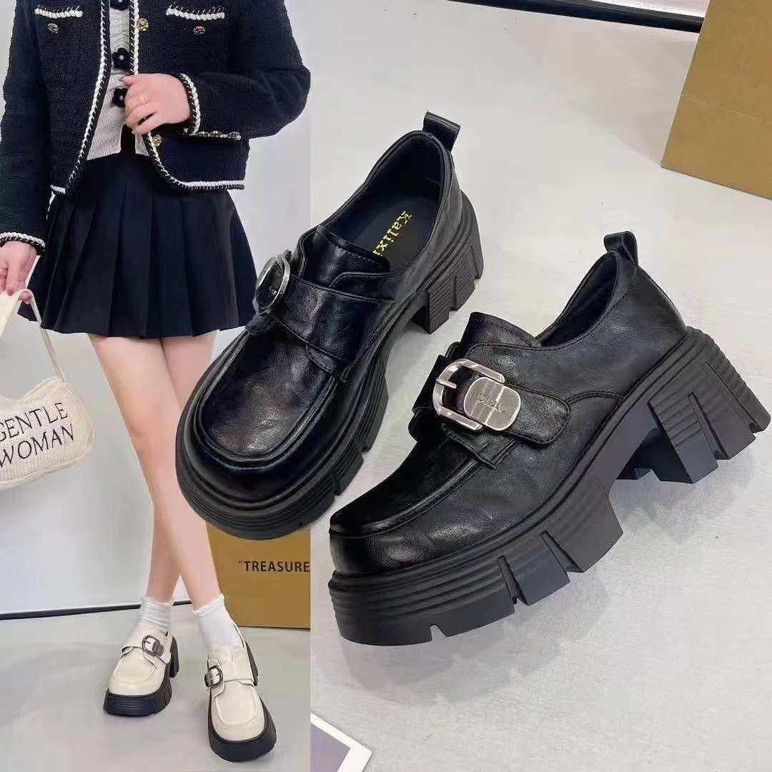 玲玲家2025春款松糕底厚底乐福鞋