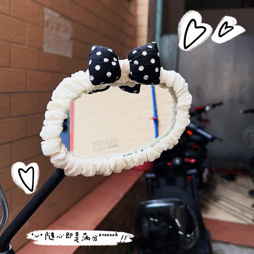 波点蝴蝶结电动车后视镜套装饰摩托车三轮电瓶车改造通用可爱公仔